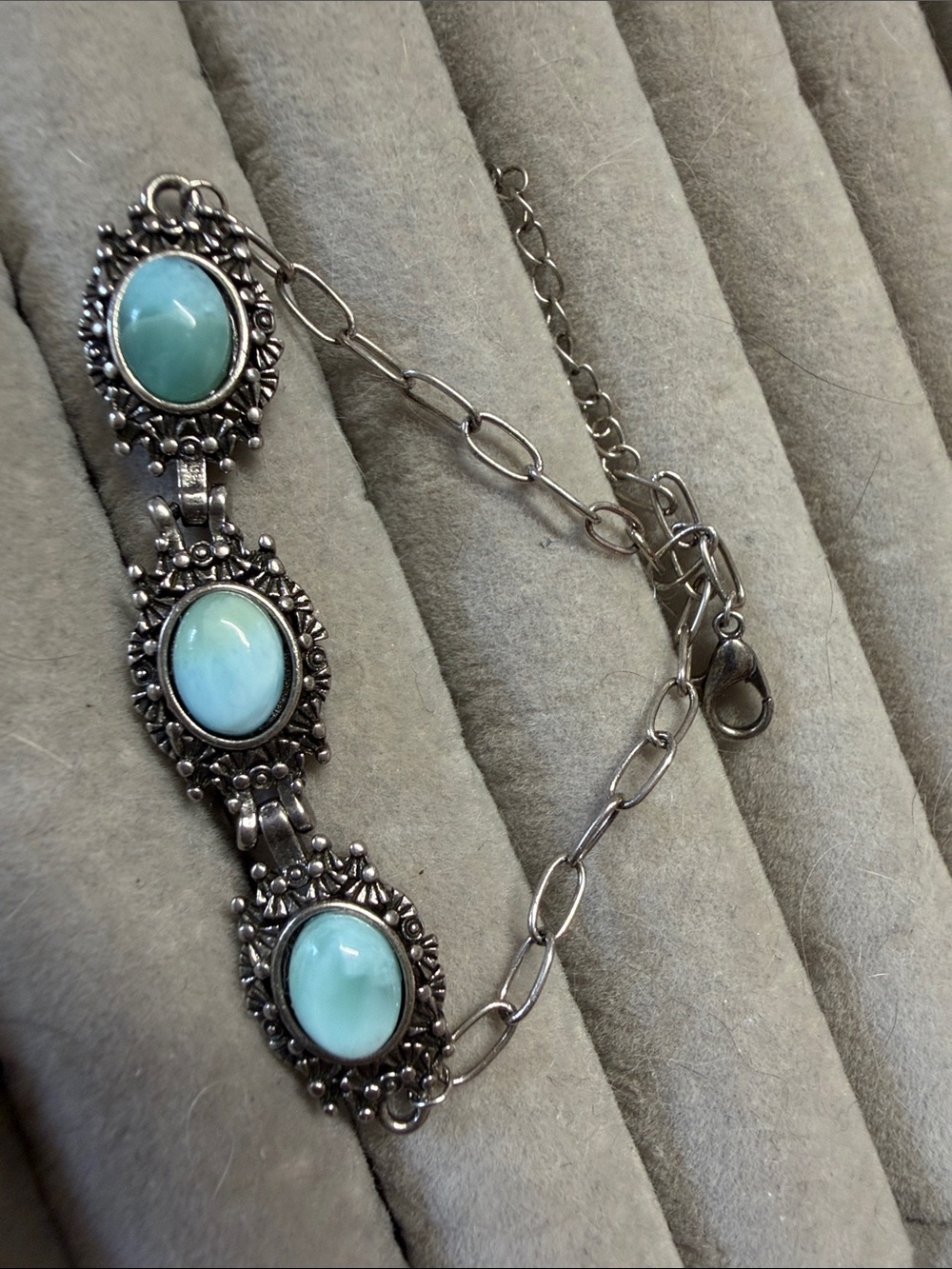 Sterling-Style Blue Larima Stone Link Bracelet - Elegant Women’s Jewelry